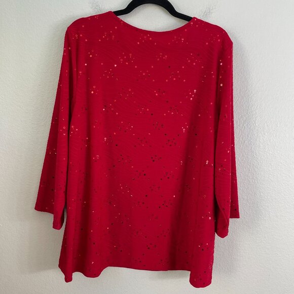 NEW JM Collection Womans Plus 3X Red Sequin Tunic Top Stretch Shirt - Picture 11 of 11